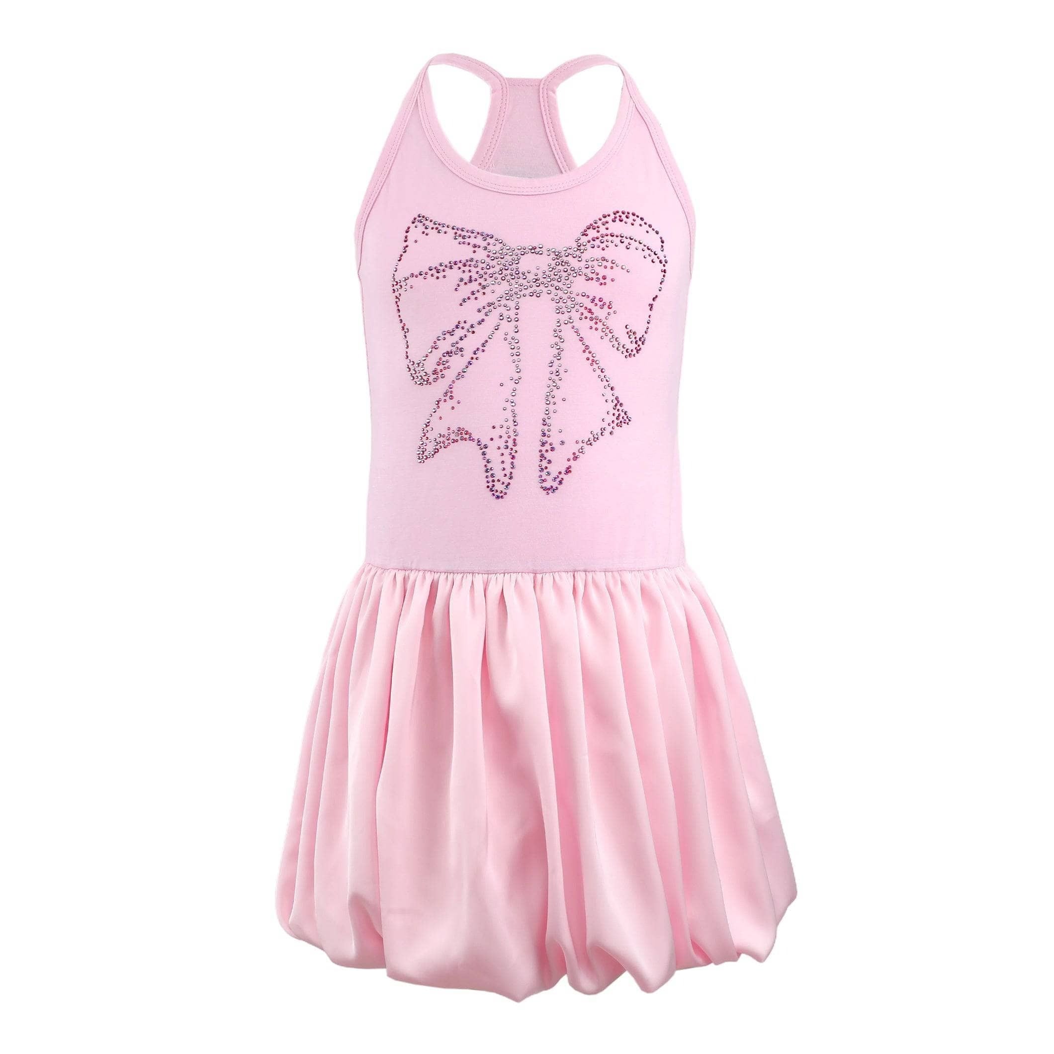 Pink Lola & The Boys Crystal Bow Bubble Dress for girls, featuring a crystal bow detail and playful bubble silhouette.