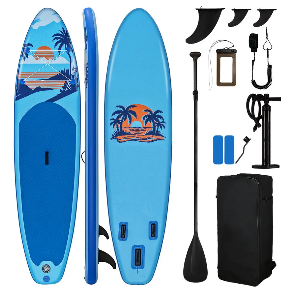 Sunset Bay 11-inch inflatable paddle board in azur blue, designed for water sports and outdoor adventure.
