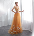 Custom-made Orange Lace Applique Butterfly Butterfly wedding dress with Sleeveless and Court Train