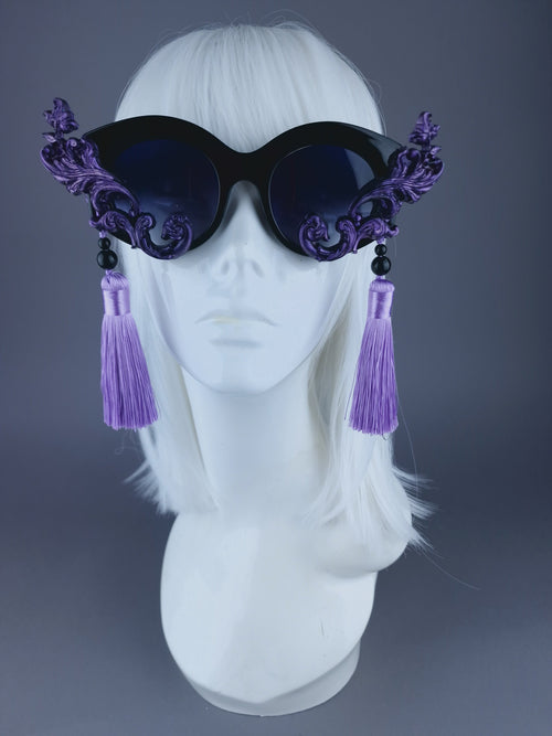 "Prudentia" Black & Purple Filigree Tassel Sunglasses