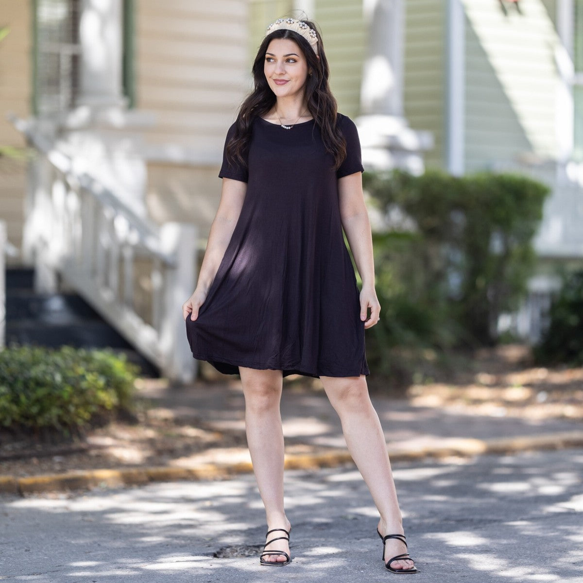 Women Short Sleeve Swing Comfy Summer Beach T-Shirt Dress with Pockets Turquoise / Large