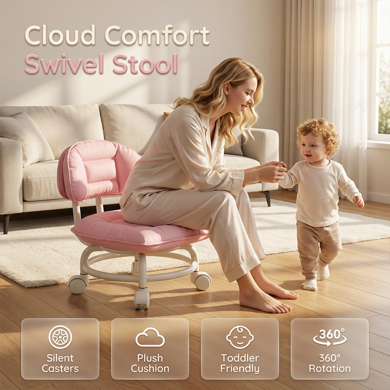 🪑 50% OFF NOW! ☁️ Low-Back Rolling Stool – Quiet Wheels & Cloud-Like Comfort – Perfect for Childcare, Cleaning, and Relaxation 🏠
