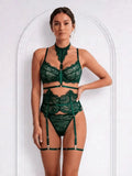 Tiffanya Lace Lingerie Set with Choker & Garter Belt – Green – Portofino - Tiffanya Store