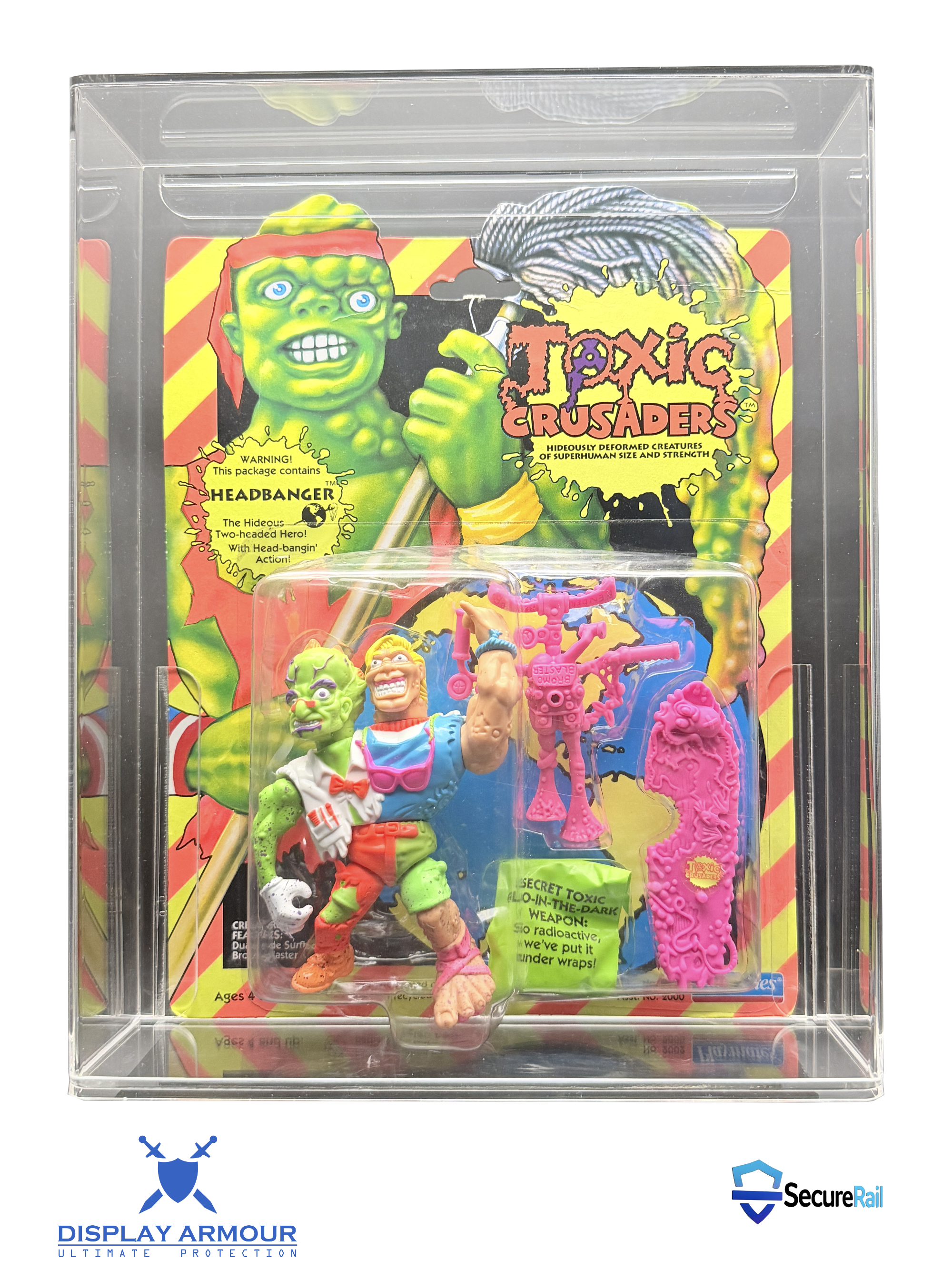 Toxic Crusaders mint on card figure front view in acrylic display case.