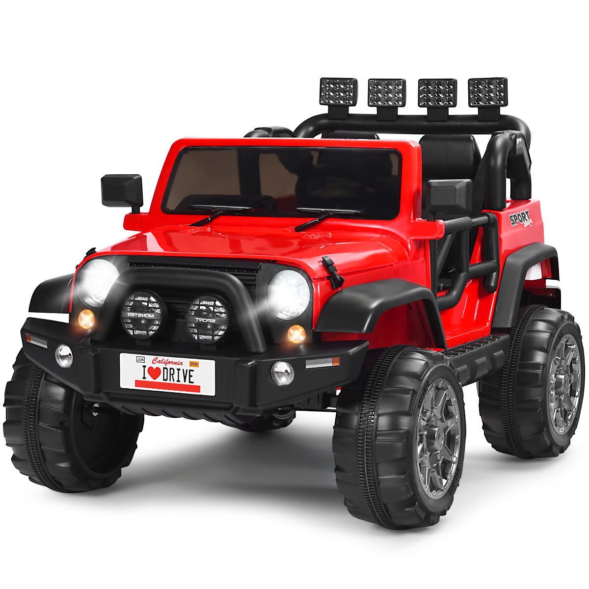 Voiture électrique 123 x 80 x 80 cm 2 places télécommande 2,4 G musique LED en PP rouge 20_0017869