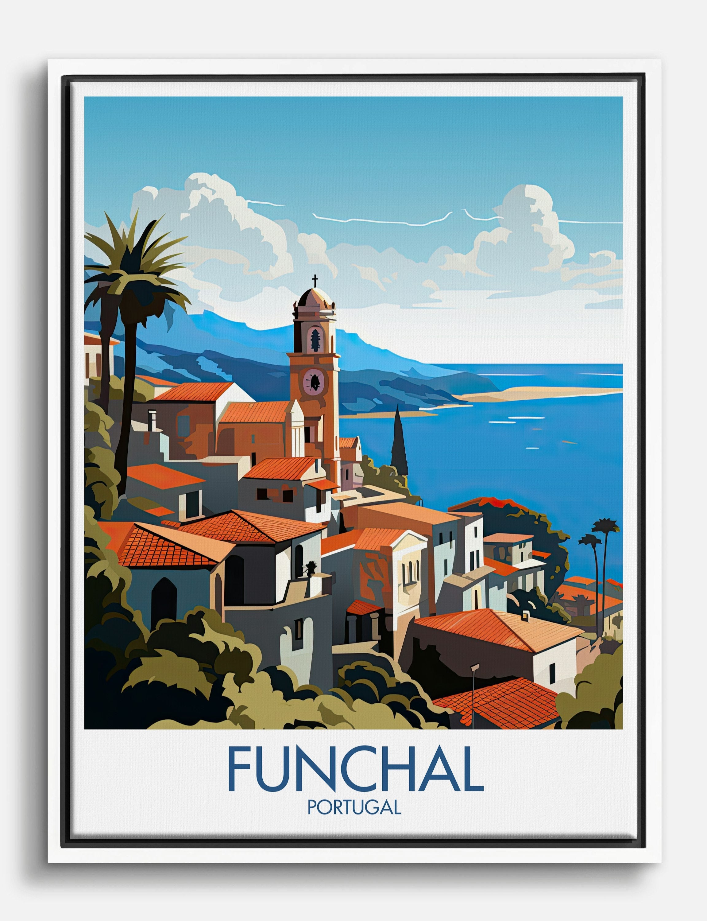 Funchal Coastal Vista Canvas Print White